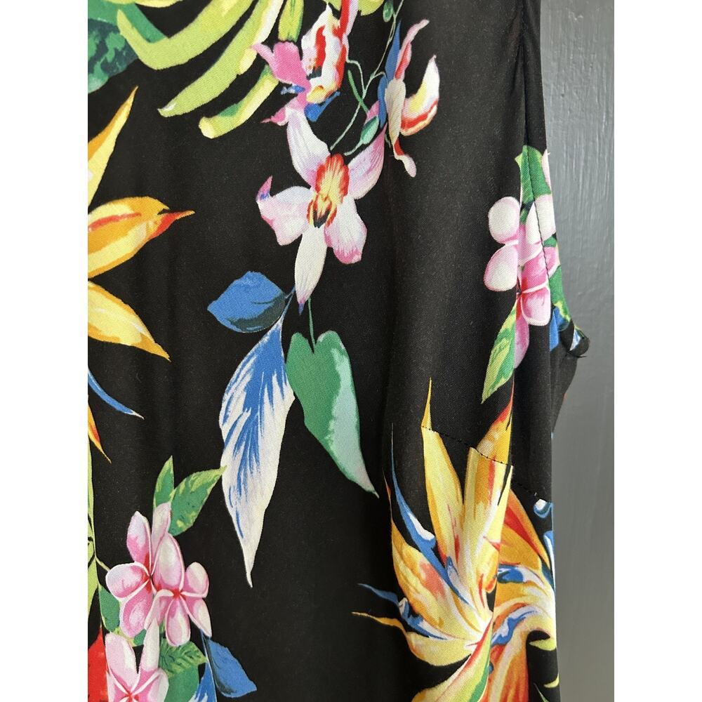 Vintage Made in Hawaii Tropical Floral Dress Black Rayon Aloha Midi XL - Picture 3 of 8